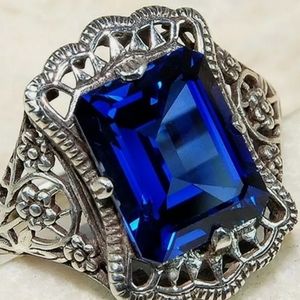 Blue Sapphire simulated Silver Ring